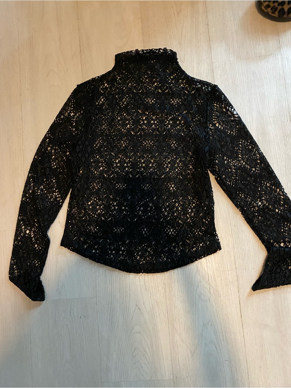 Black Lace High-Neck Long-Sleeve Blouse